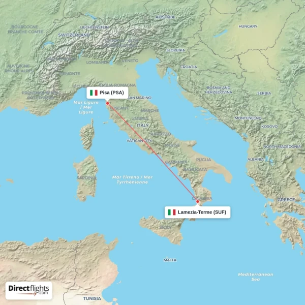 Lamezia-Terme - Pisa direct flight map