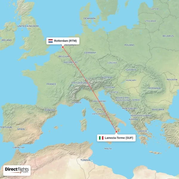 Lamezia-Terme - Rotterdam direct flight map