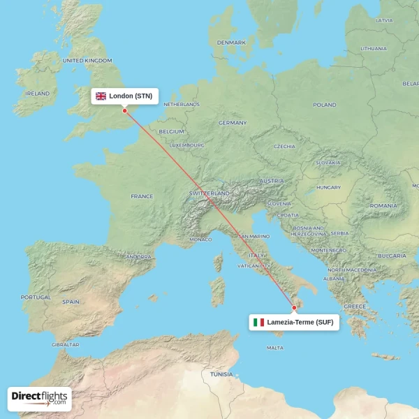 Lamezia-Terme - London direct flight map