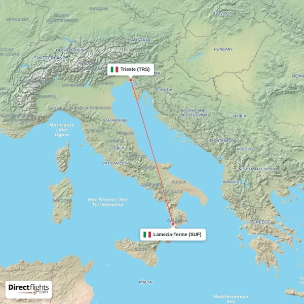Lamezia-Terme - Trieste direct flight map