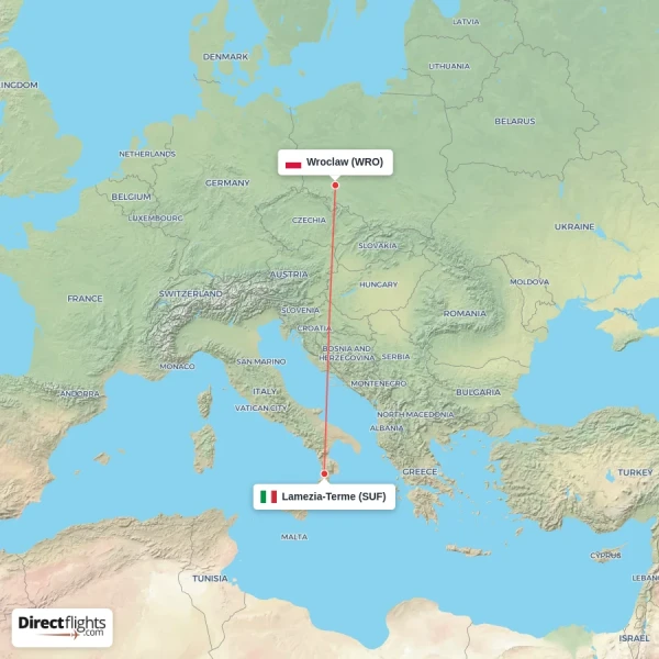 Lamezia-Terme - Wroclaw direct flight map