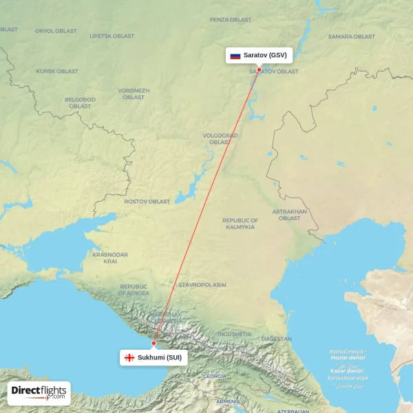 Sukhumi - Saratov direct flight map