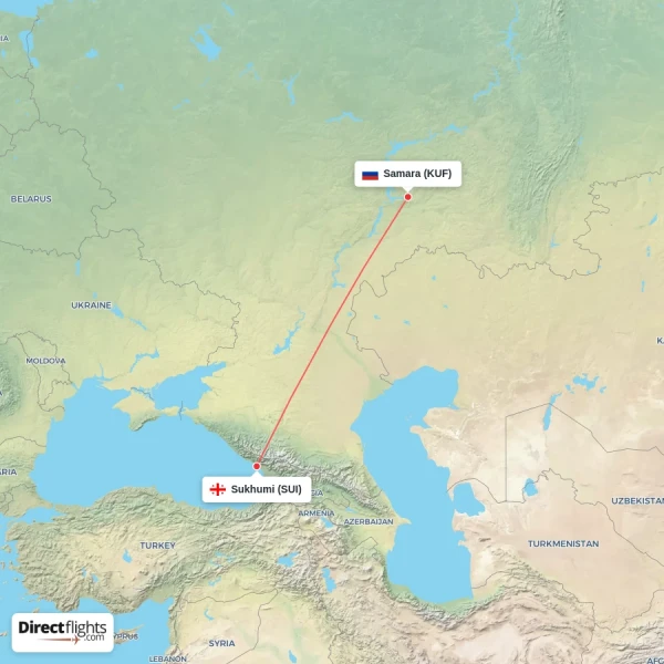 Sukhumi - Samara direct flight map