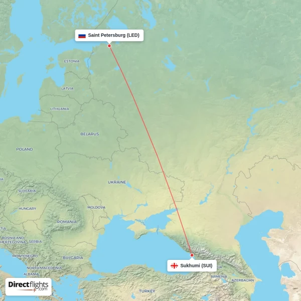 Sukhumi - Saint Petersburg direct flight map