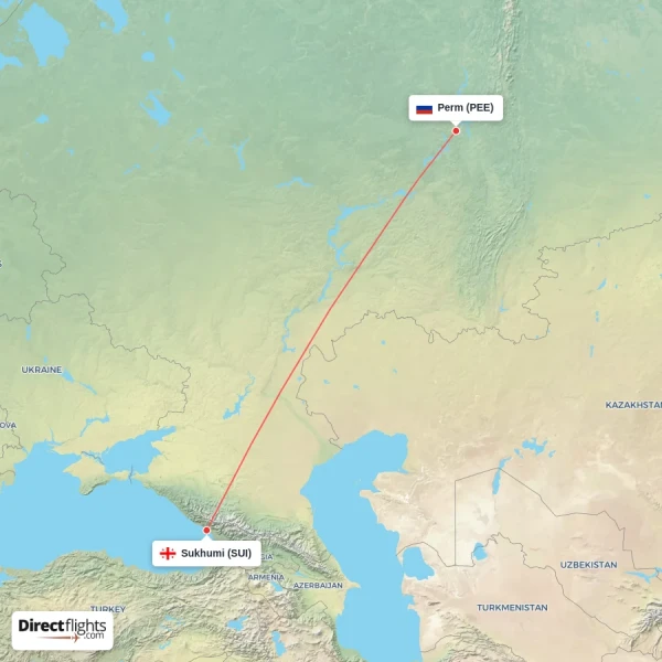 Sukhumi - Perm direct flight map