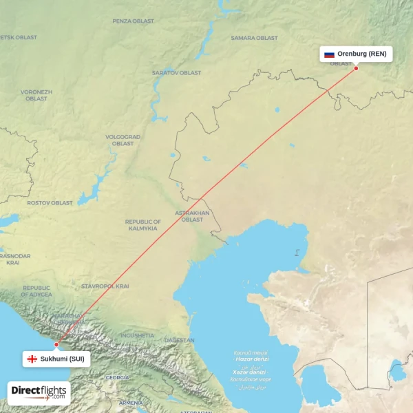 Sukhumi - Orenburg direct flight map