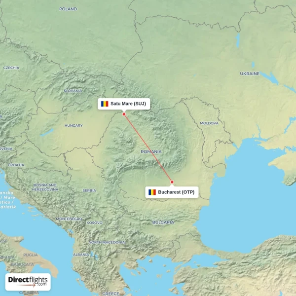 Satu Mare - Bucharest direct flight map