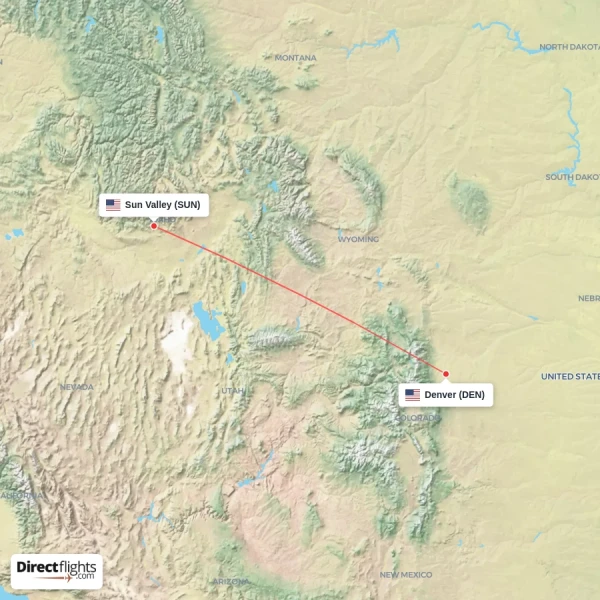 Sun Valley - Denver direct flight map
