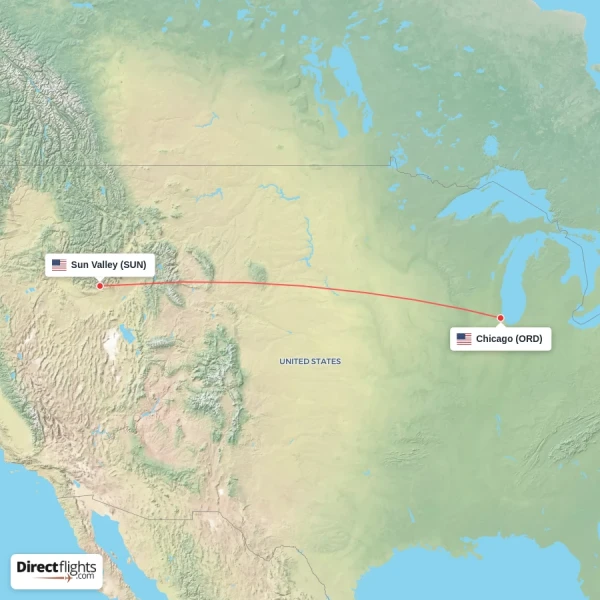 Sun Valley - Chicago direct flight map