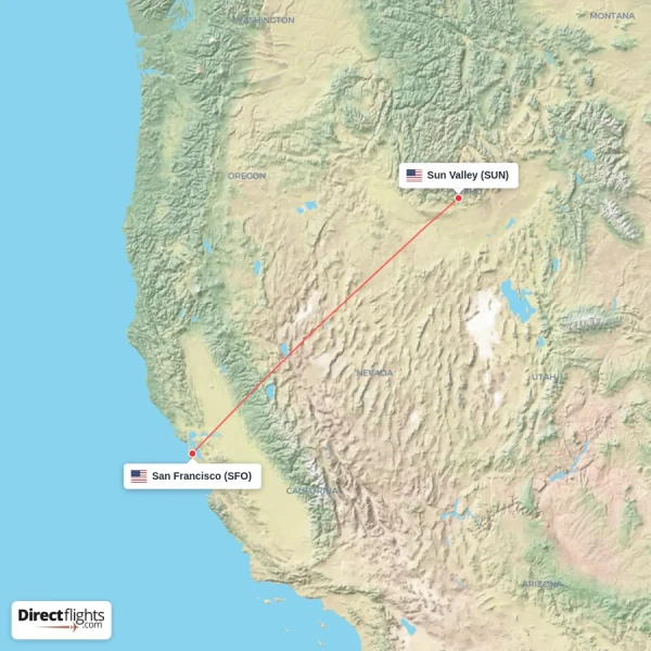 Sun Valley - San Francisco direct flight map