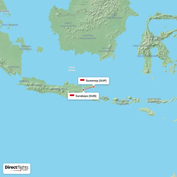 Sumenep - Surabaya direct flight map