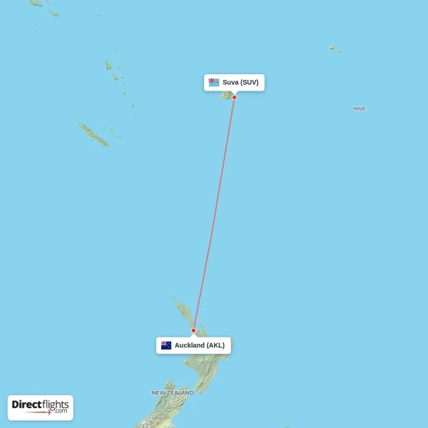 Suva - Auckland direct flight map