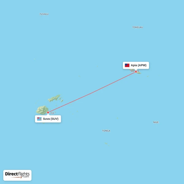 Suva - Apia direct flight map