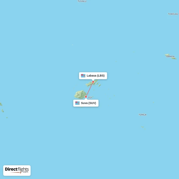 Suva - Labasa direct flight map