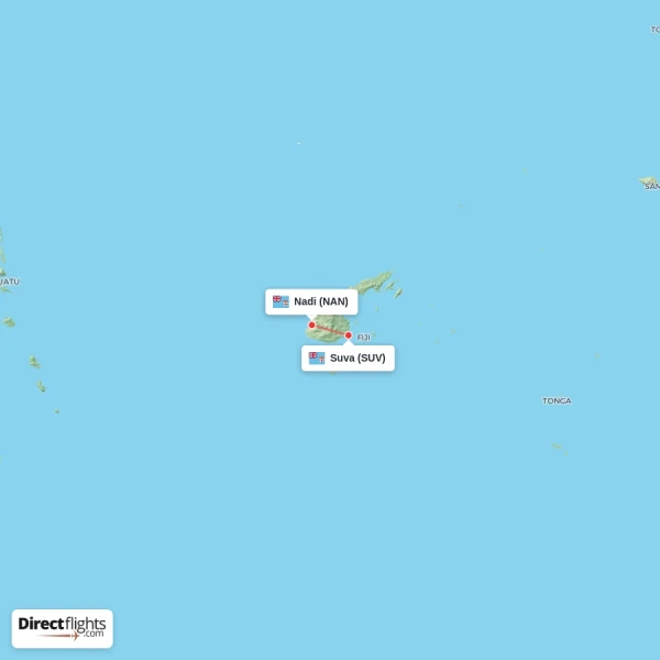 Suva - Nadi direct flight map