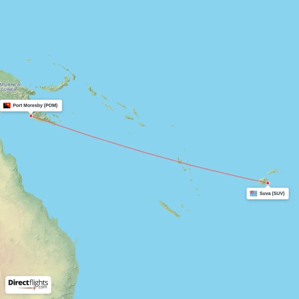 Suva - Port Moresby direct flight map