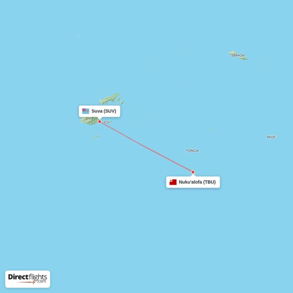 Suva - Nuku'alofa direct flight map
