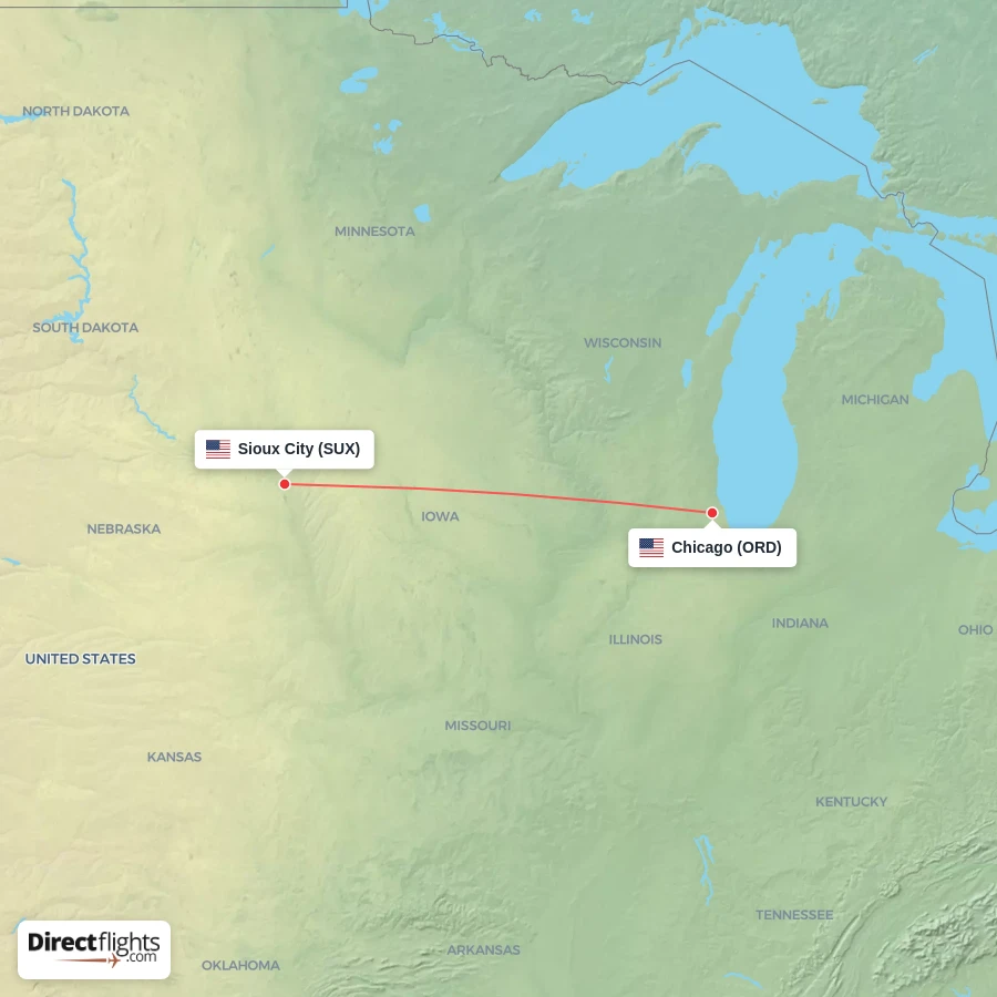 SUX - ORD route map