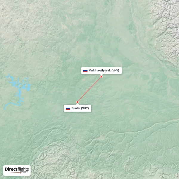 Suntar - Verkhnevilyuysk direct flight map