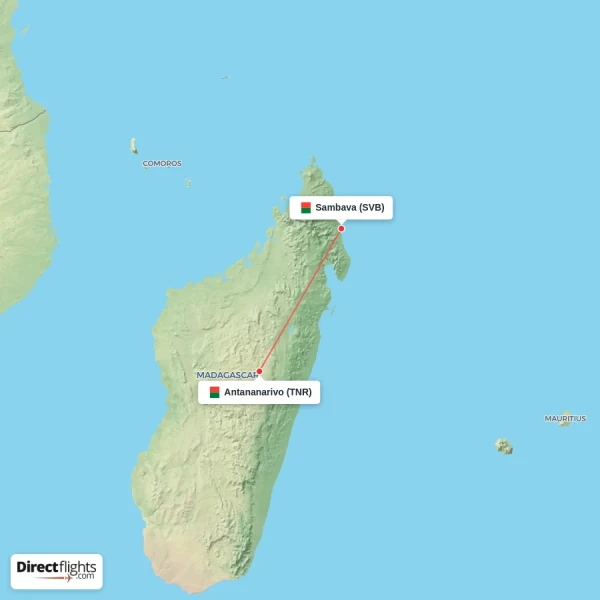 Sambava - Antananarivo direct flight map