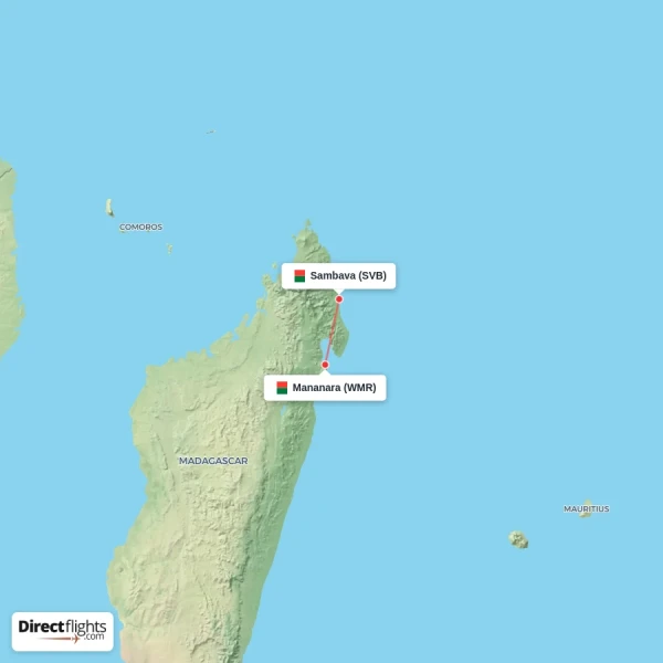 Sambava - Mananara direct flight map