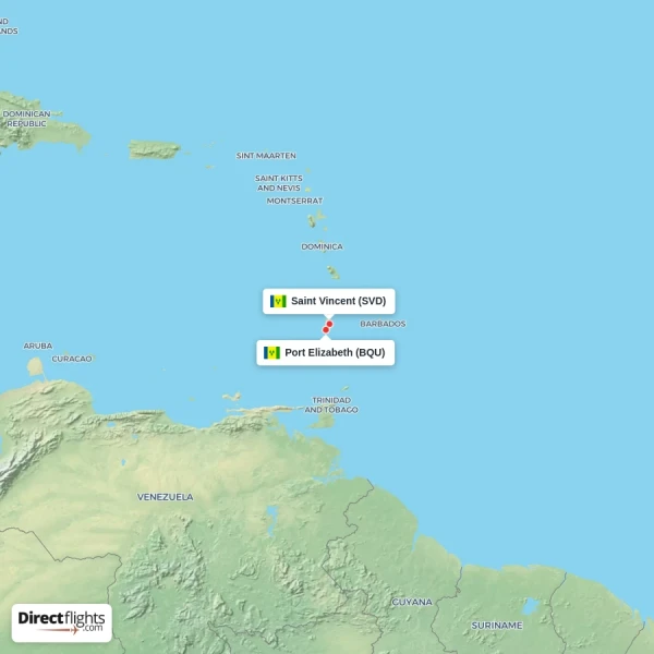 Saint Vincent - Port Elizabeth direct flight map