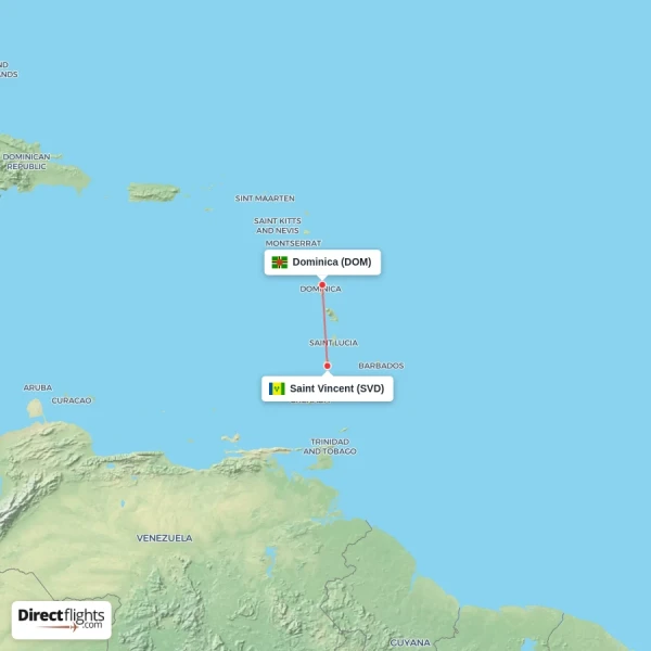 Saint Vincent - Dominica direct flight map
