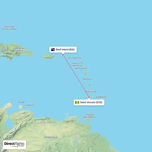 Saint Vincent - Beef Island direct flight map