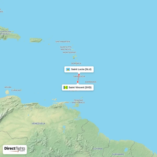 Saint Vincent - Saint Lucia direct flight map