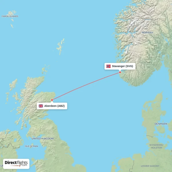 Stavanger - Aberdeen direct flight map
