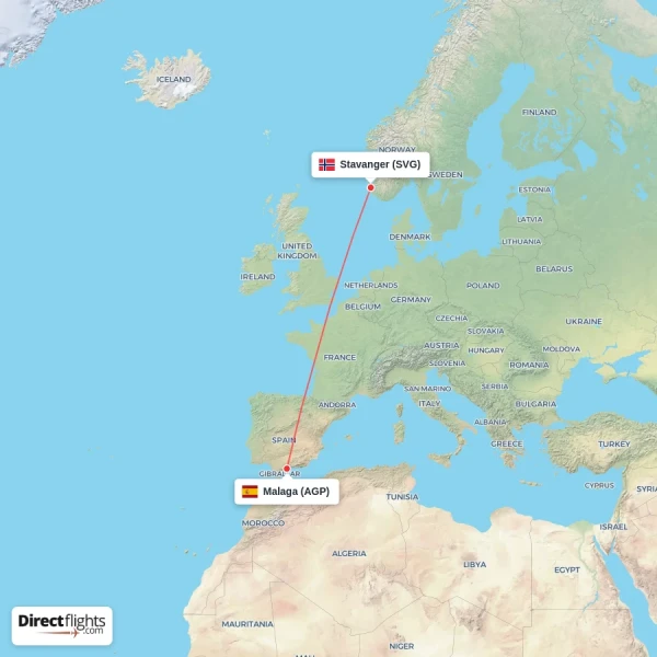 Stavanger - Malaga direct flight map