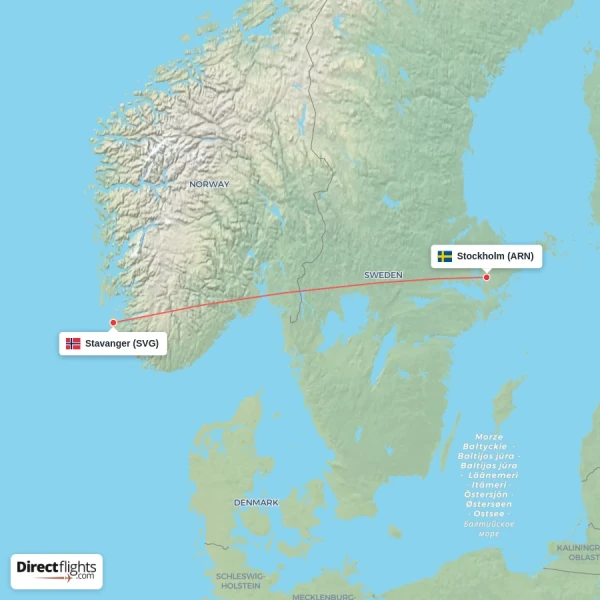 Stavanger - Stockholm direct flight map