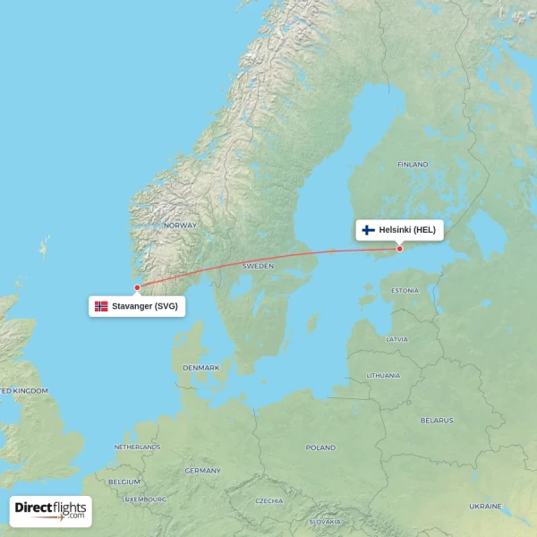 Stavanger - Helsinki direct flight map