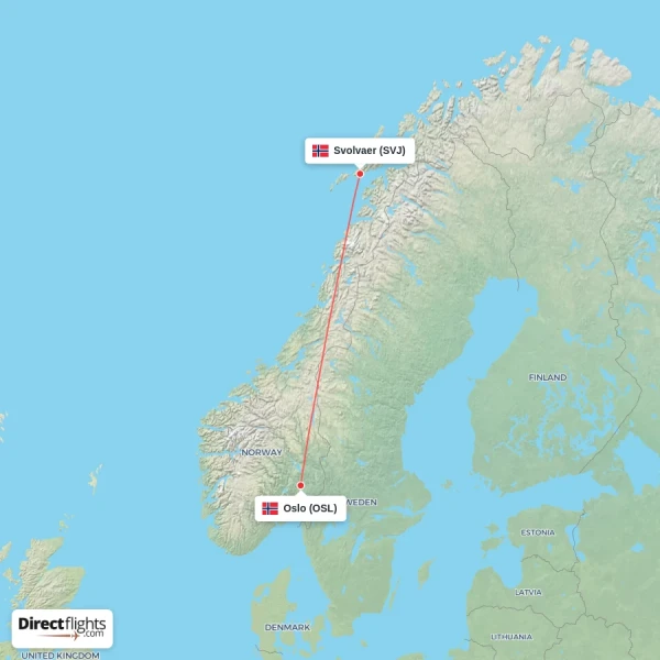 Svolvaer - Oslo direct flight map