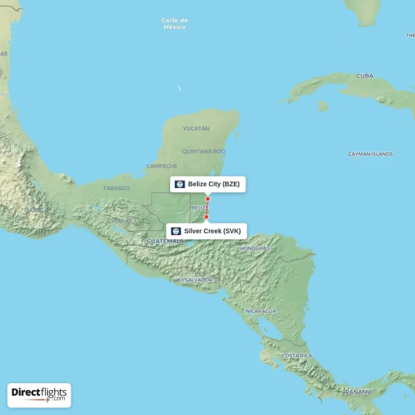 Silver Creek - Belize City direct flight map
