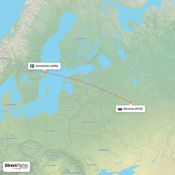 Moscow - Stockholm direct flight map