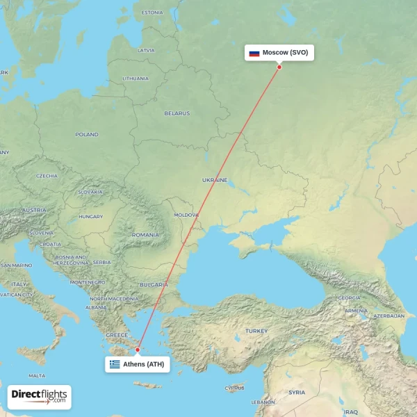 Moscow - Athens direct flight map