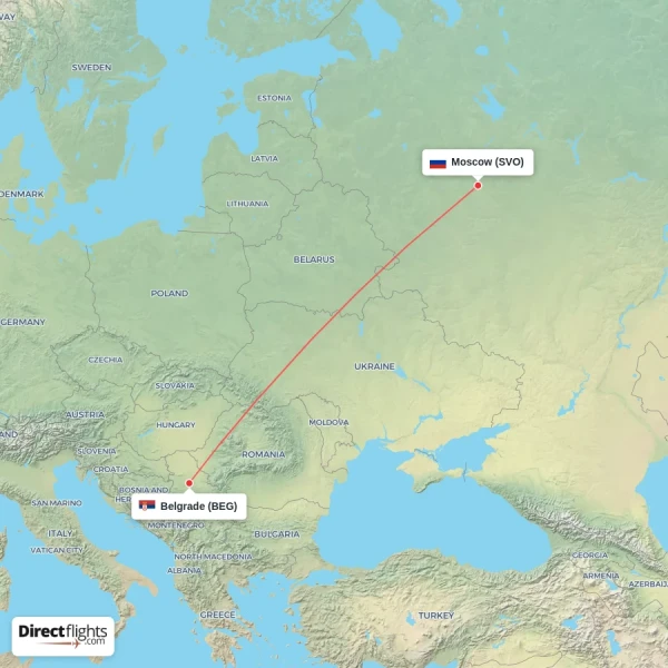 Moscow - Belgrade direct flight map