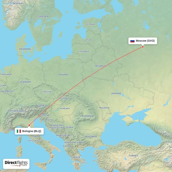 Moscow - Bologna direct flight map