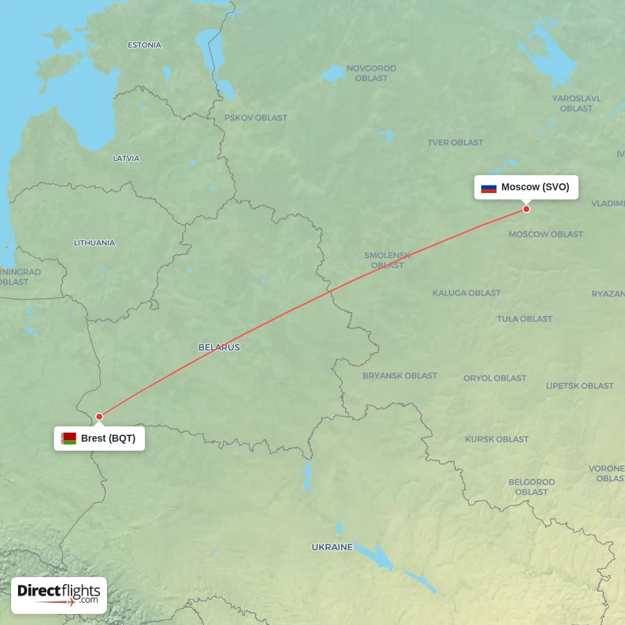 SVO - BQT route map