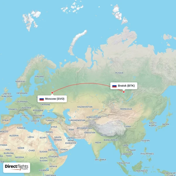 Moscow - Bratsk direct flight map