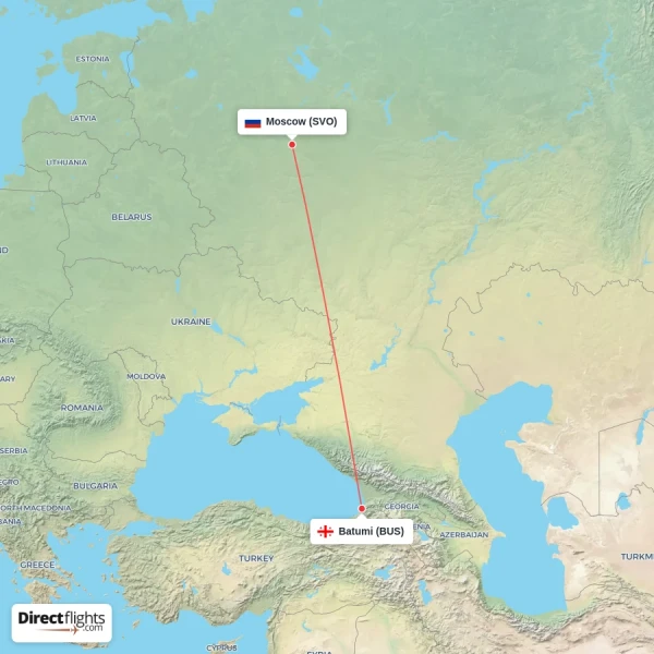 Moscow - Batumi direct flight map