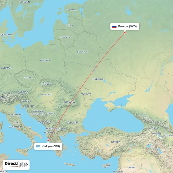 Moscow - Kerkyra direct flight map