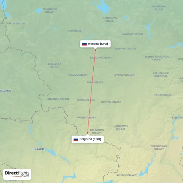Moscow - Belgorod direct flight map