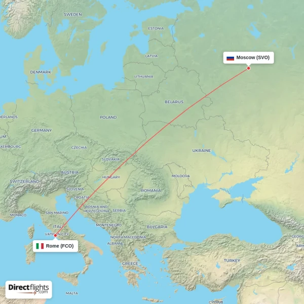 Moscow - Rome direct flight map