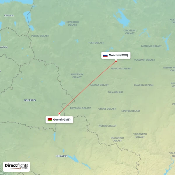 Moscow - Gomel direct flight map