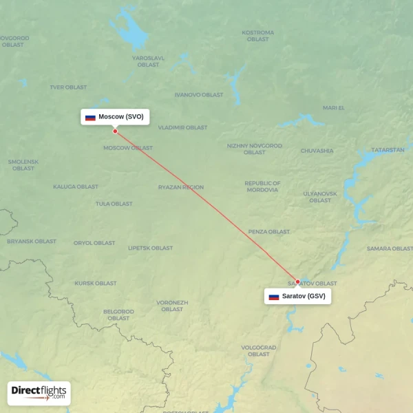 Moscow - Saratov direct flight map
