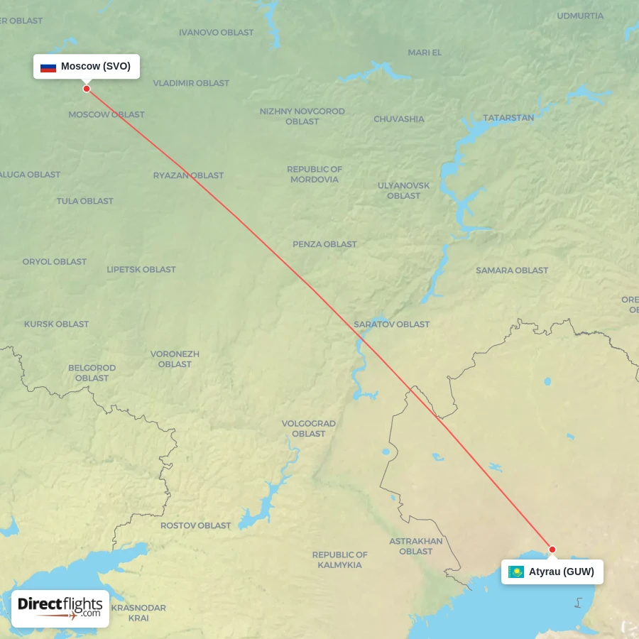 SVO - GUW route map