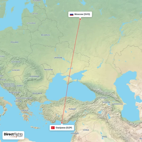 Moscow - Gazipasa direct flight map