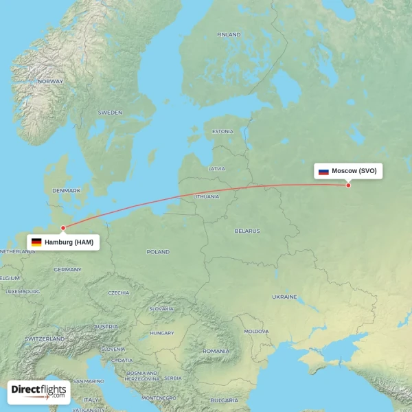 Moscow - Hamburg direct flight map